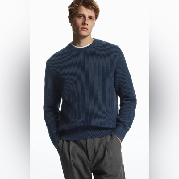 COS 100% Cotton Stone-Washed Knitted Jumper in Blue size M